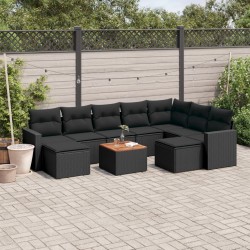 Sonata Set canapele de grădină cu perne, 10 piese, negru, poliratan