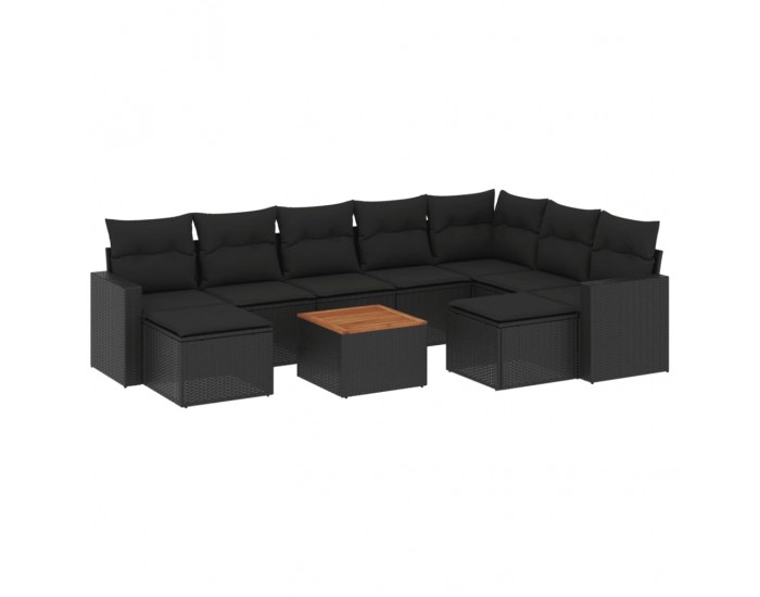 Sonata Set canapele de grădină cu perne, 10 piese, negru, poliratan