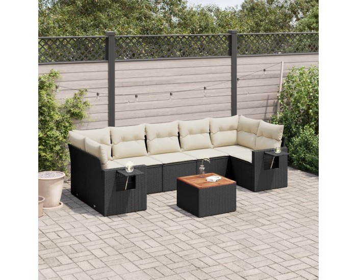 Sonata Set mobilier de grădină cu perne, 8 piese, negru, poliratan