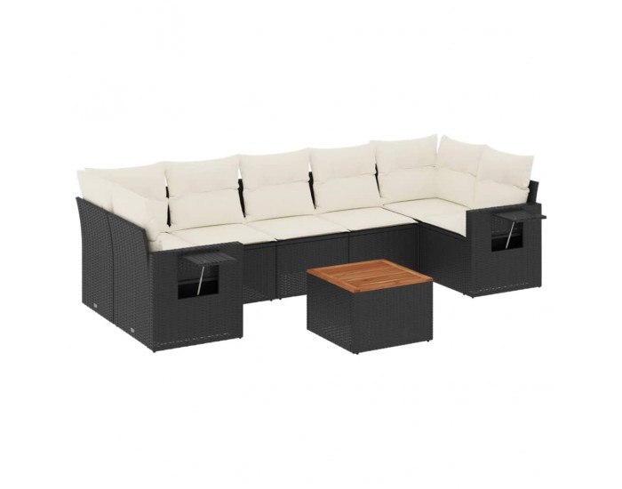 Sonata Set mobilier de grădină cu perne, 8 piese, negru, poliratan