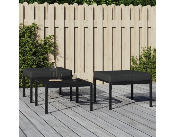 Sonata H Градински табуретки сиви възглавници 2 бр 60x60x35 см стомана
