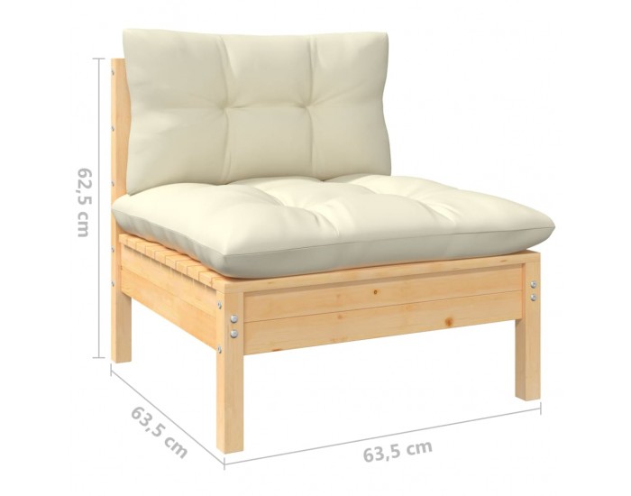 Sonata H Градински среден диван с кремави възглавници борово дърво масив