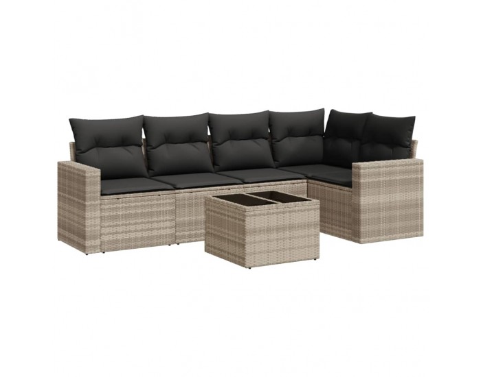 Sonata H Градински комплект с възглавници, 6 части, светлосив полиратан