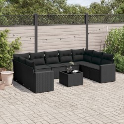 Sonata Set canapele de grădină cu perne, 10 piese, negru, poliratan