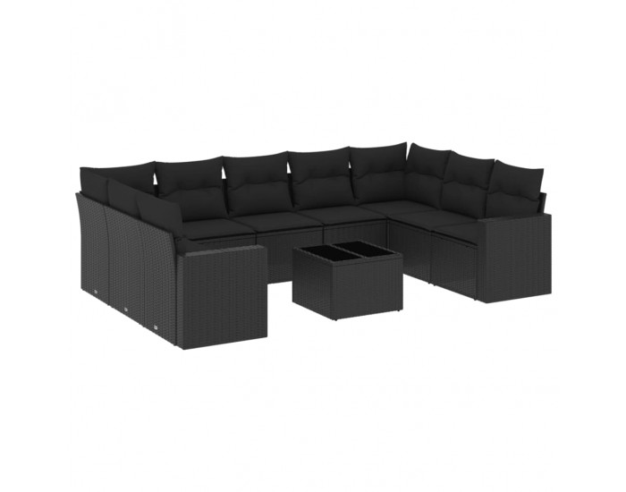 Sonata Set canapele de grădină cu perne, 10 piese, negru, poliratan