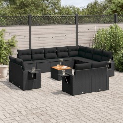 Sonata H Градински диван с възглавници, 13 части, черен, полиратан - Unelte și accesorii de grădină