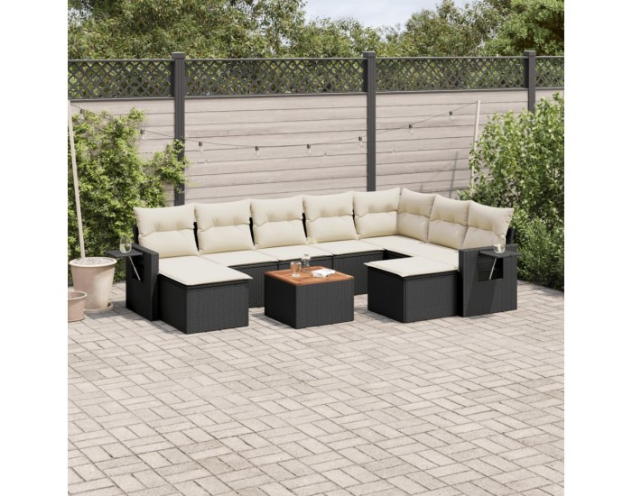 Sonata Set canapele de grădină cu perne, 10 piese, negru, poliratan