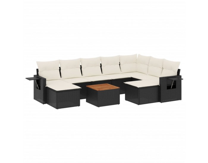 Sonata Set canapele de grădină cu perne, 10 piese, negru, poliratan
