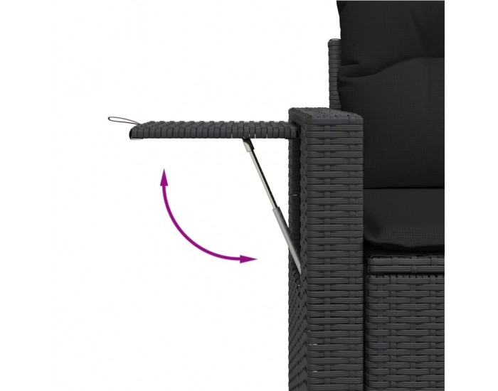 Sonata H Градински комплект диван с възглавници 9 части черен полиратан