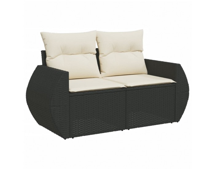 Sonata H Градински комплект диван с възглавници 7 части черен полиратан