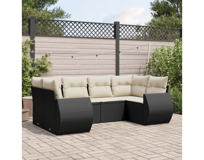 Sonata Set mobilier de grădină cu perne, 6 piese, negru, poliratan