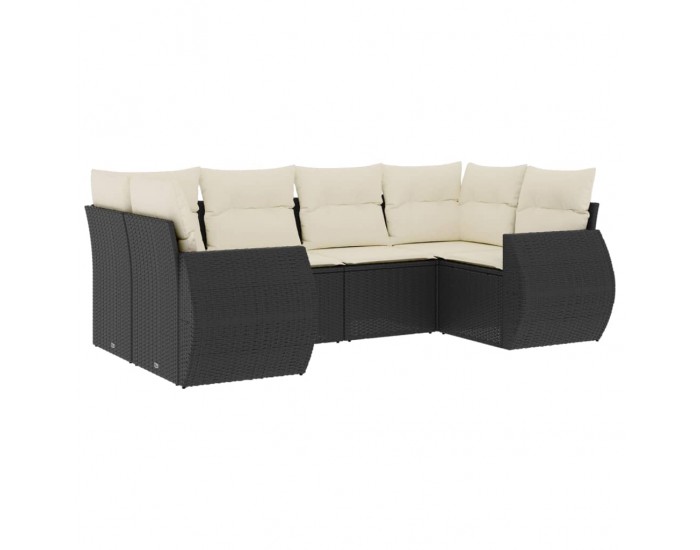 Sonata Set mobilier de grădină cu perne, 6 piese, negru, poliratan