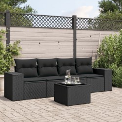 Sonata Set mobilier de grădină cu perne, 5 piese, negru, poliratan