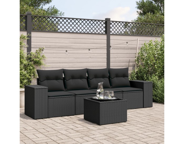 Sonata Set mobilier de grădină cu perne, 5 piese, negru, poliratan