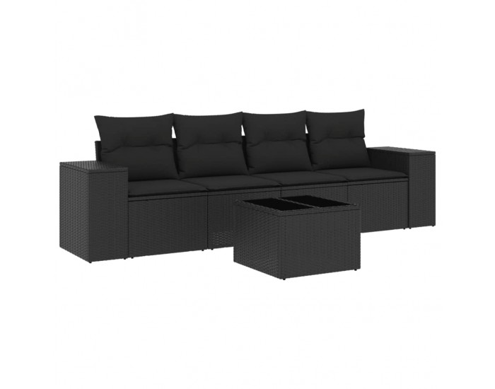 Sonata Set mobilier de grădină cu perne, 5 piese, negru, poliratan