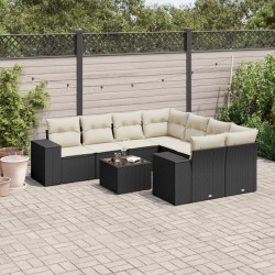 Sonata Set mobilier de grădină cu perne, 9 piese, negru, poliratan
