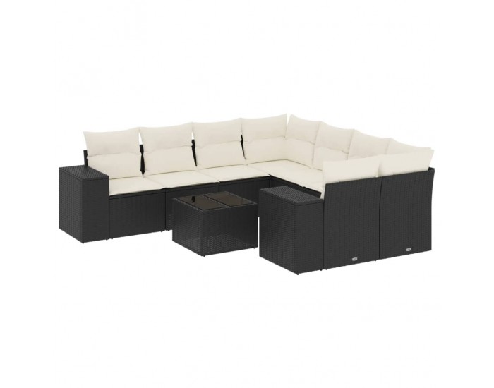 Sonata Set mobilier de grădină cu perne, 9 piese, negru, poliratan