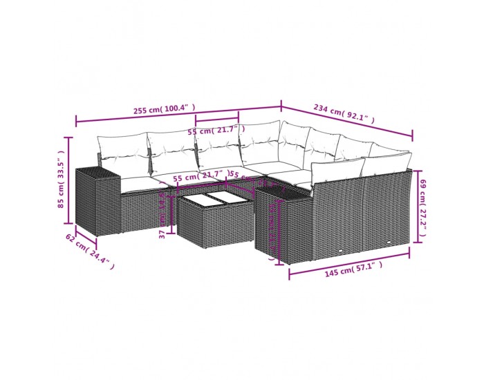 Sonata Set mobilier de grădină cu perne, 9 piese, negru, poliratan