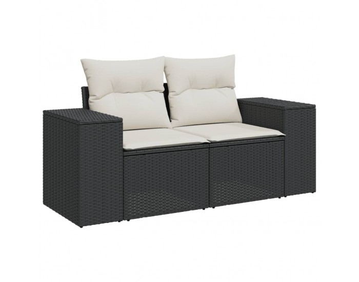 Sonata H Градински комплект диван с възглавници 7 части черен полиратан
