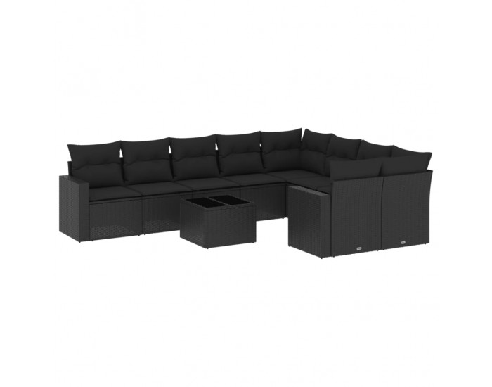 Sonata Set canapele de grădină cu perne, 10 piese, negru, poliratan