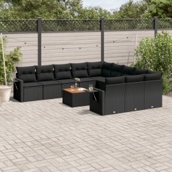Sonata H Градински диван с възглавници, 12 части, черен, полиратан - Unelte și accesorii de grădină