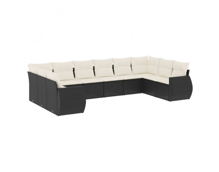 Sonata Set canapele de grădină cu perne, 10 piese, negru, poliratan