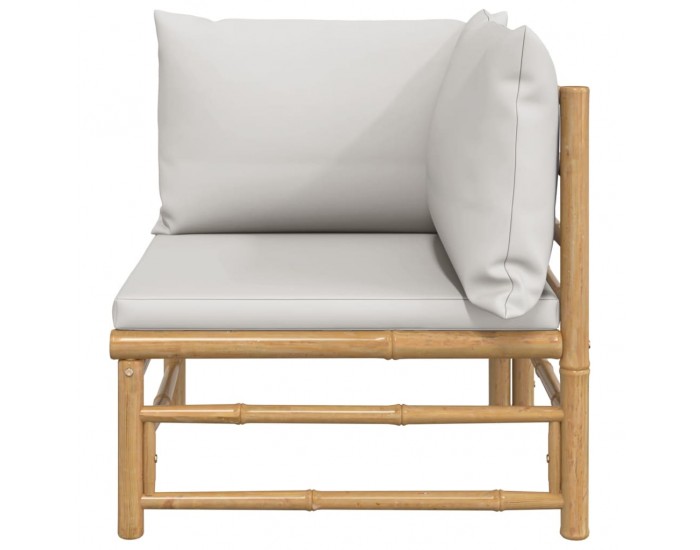 Sonata H Градински ъглов диван със светлосиви възглавници бамбук