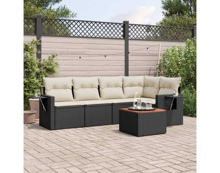 Sonata Set mobilier de grădină cu perne, 6 piese, negru, poliratan