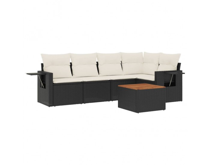 Sonata Set mobilier de grădină cu perne, 6 piese, negru, poliratan
