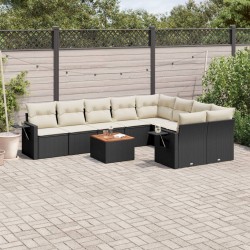 Sonata Set canapele de grădină cu perne, 10 piese, negru, poliratan