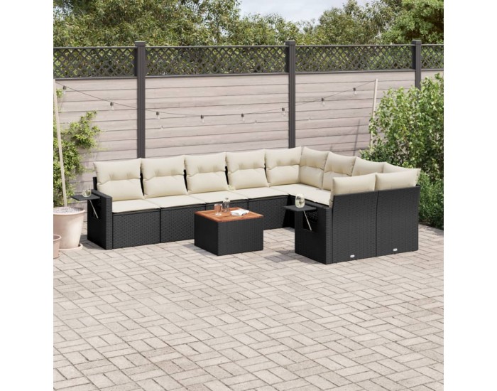 Sonata Set canapele de grădină cu perne, 10 piese, negru, poliratan