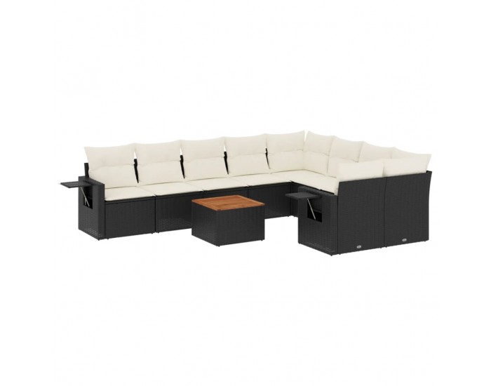 Sonata Set canapele de grădină cu perne, 10 piese, negru, poliratan