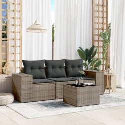 Sonata H Градински диван с възглавници от 4 части сив полиратан - Unelte și accesorii de grădină
