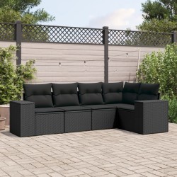 Sonata Set mobilier de grădină cu perne, 5 piese, negru, poliratan