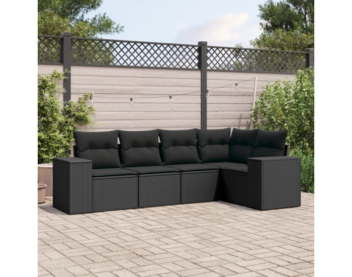 Sonata Set mobilier de grădină cu perne, 5 piese, negru, poliratan