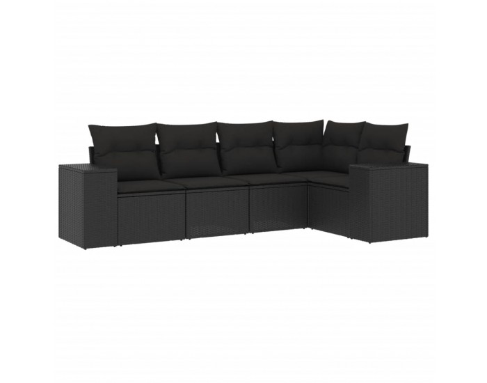 Sonata Set mobilier de grădină cu perne, 5 piese, negru, poliratan