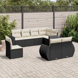 Sonata Set mobilier de grădină cu perne, 8 piese, negru, poliratan