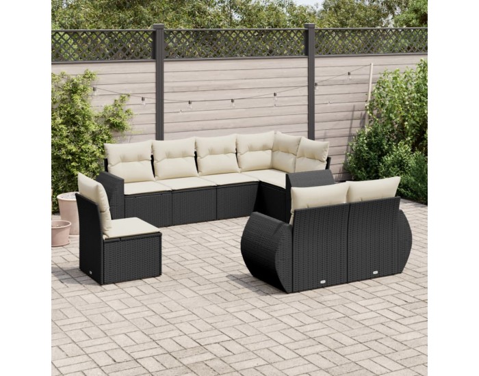 Sonata Set mobilier de grădină cu perne, 8 piese, negru, poliratan