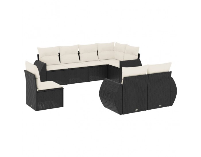 Sonata Set mobilier de grădină cu perne, 8 piese, negru, poliratan