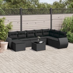 Sonata Set mobilier de grădină cu perne, 9 piese, negru, poliratan