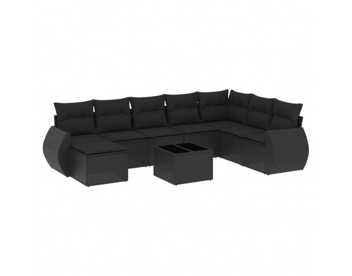 Sonata Set mobilier de grădină cu perne, 9 piese, negru, poliratan