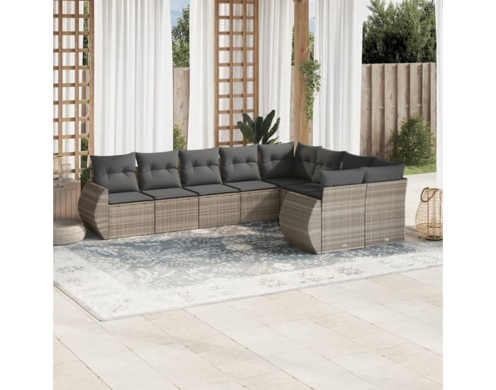 Sonata Set canapele de grădină cu perne, 9 piese gri deschis poliratan