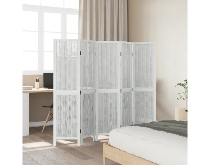 Sonata H Разделител за стая, 5 панела, бял, дърво пауловния масив