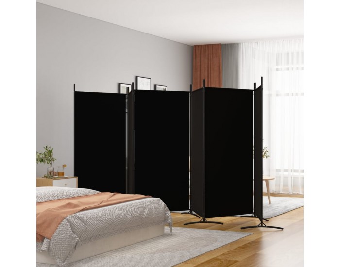 Sonata H Параван за стая, 6 панела, черно, 520x180 cм, текстил