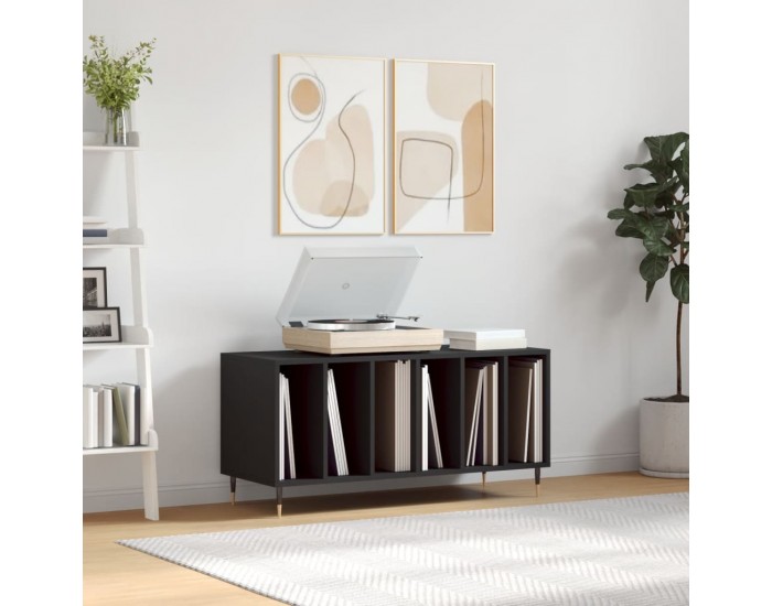 Sonata H Шкаф за грамофонни плочи черен 100x38x48 см инженерно дърво