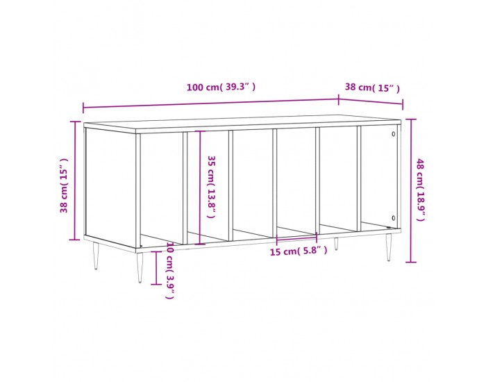 Sonata H Шкаф за грамофонни плочи черен 100x38x48 см инженерно дърво