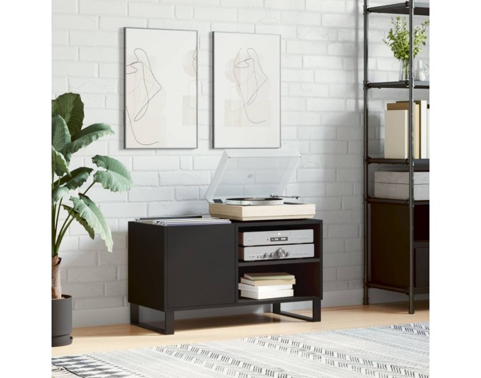 Sonata H Шкаф за грамофонни плочи черен 85x38x48 см инженерно дърво