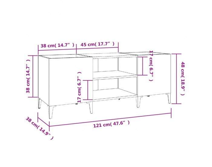 Sonata H Шкаф за грамофонни плочи черен 121x38x48 см инженерно дърво