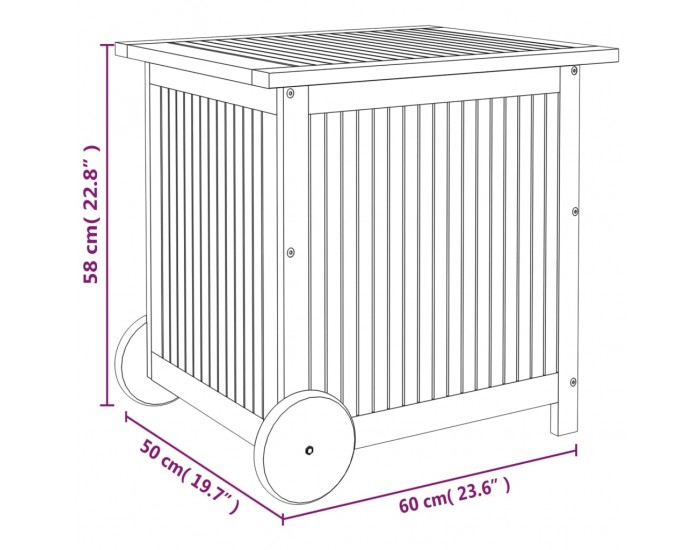 Sonata H Градинска кутия за съхранение с колела 60x50x58 см акация масив