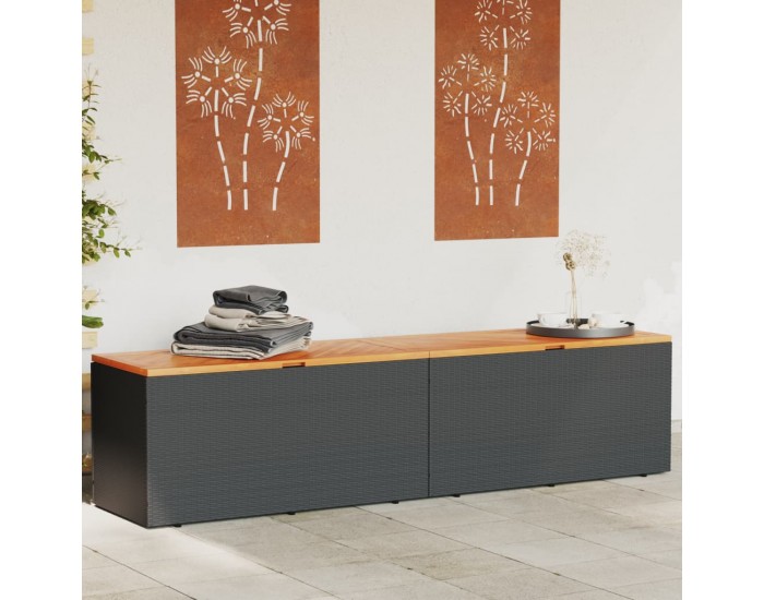 Sonata H Външна кутия за съхранение черна 220x50x54 см PE ратан акация